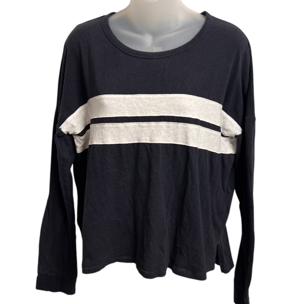 Abercrombie & Fitch Navy Blue White Crewneck Long Sleeve T Shirt Top Size Large